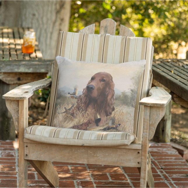 Irish Setter Hunting Pheasant ,Art Outdoor Pillow (Chair)