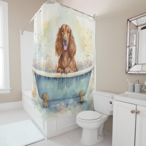 Irish Setter In Bathtub Watercolor Dog Art Shower Curtain
