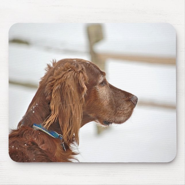 Irish Setter in snow Mouse Pad (Front)