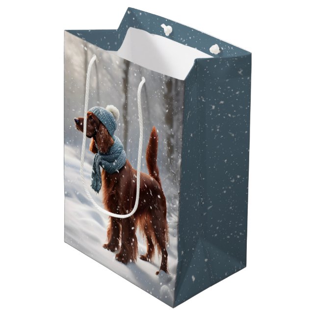Irish Setter In Snowy Forest Medium Gift Bag (Front Angled)