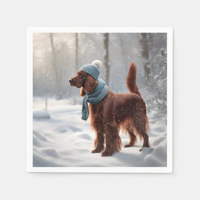 Irish Setter In Snowy Forest Napkins (Front)