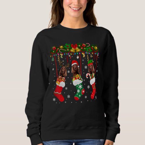 Irish Setter In Sock Xmas Reindeer Santa Elf Dog Sweatshirt