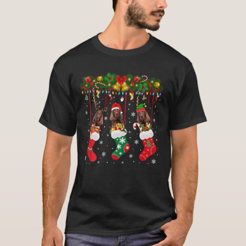 Irish Setter In Sock Xmas Reindeer Santa ELF Dog T_Shirt