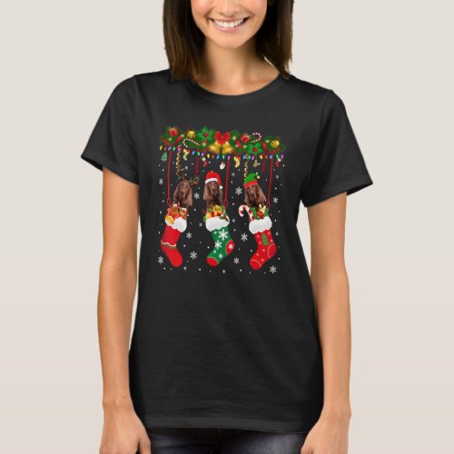 Irish Setter In Sock Xmas Reindeer Santa Elf Dog T_Shirt