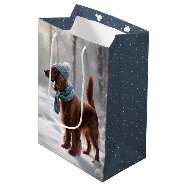 Irish Setter In Winter Woods Medium Gift Bag (Front Angled)
