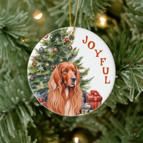 Irish Setter Joyful Christmas Ceramic Ornament