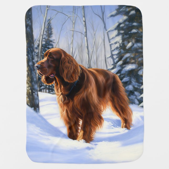 Irish Setter Let It Snow Christmas Baby Blanket (Front)