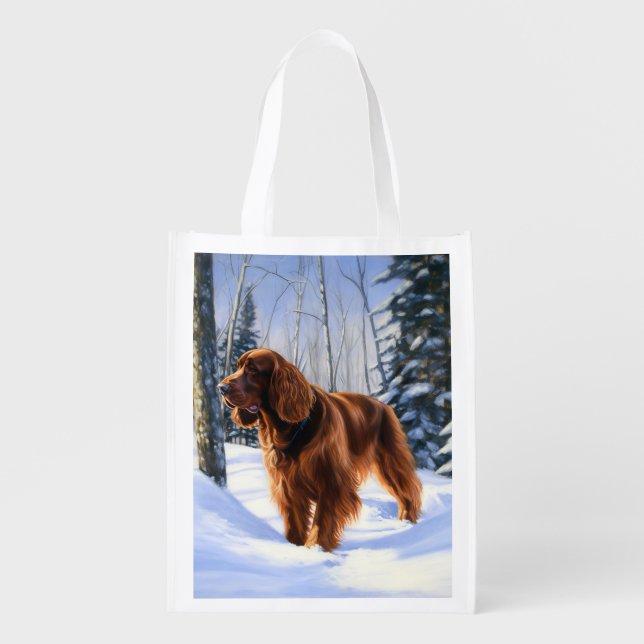 Irish Setter Let It Snow Christmas Grocery Bag (Front)