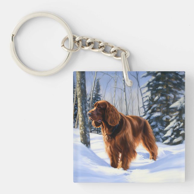 Irish Setter Let It Snow Christmas Keychain (Front)