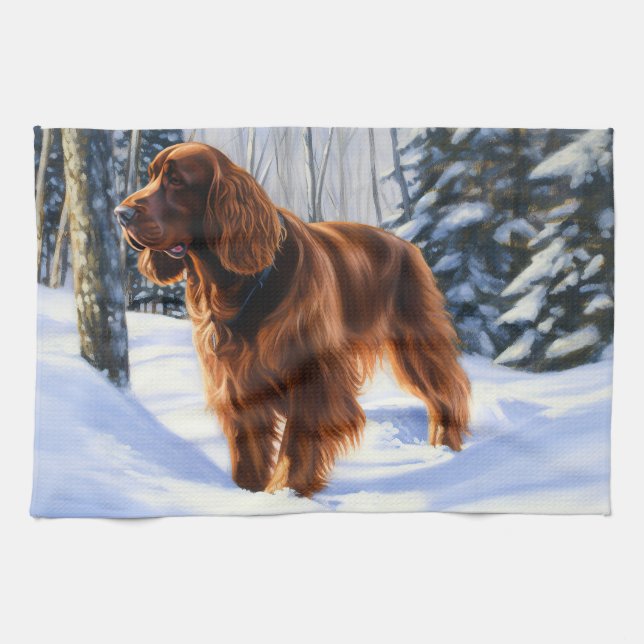Irish Setter Let It Snow Christmas Kitchen Towel (Horizontal)