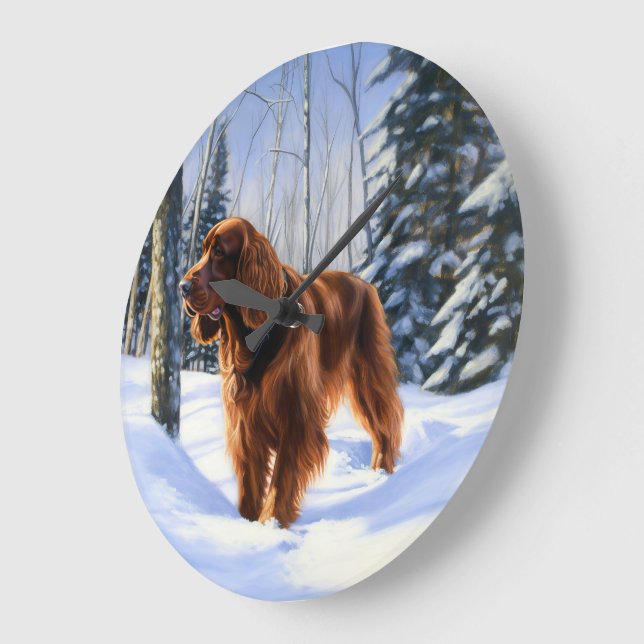 Irish Setter Let It Snow Christmas Large Clock (Angle)