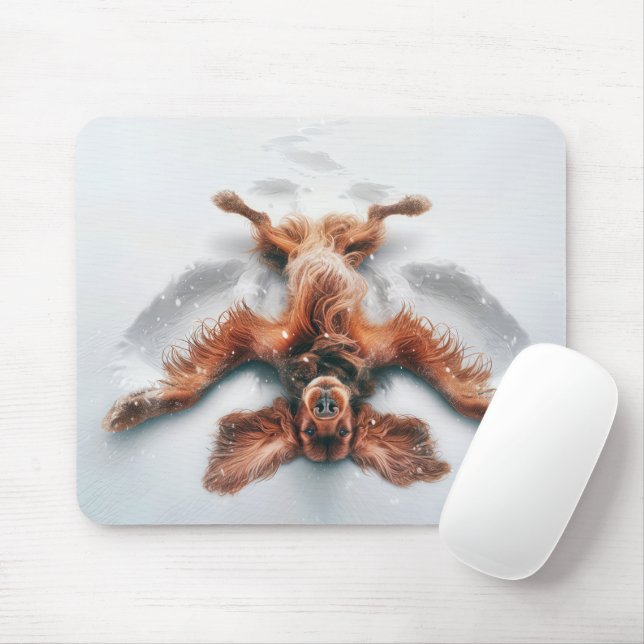 Irish Setter Making a Snow Angel Mouse Pad (With Mouse)