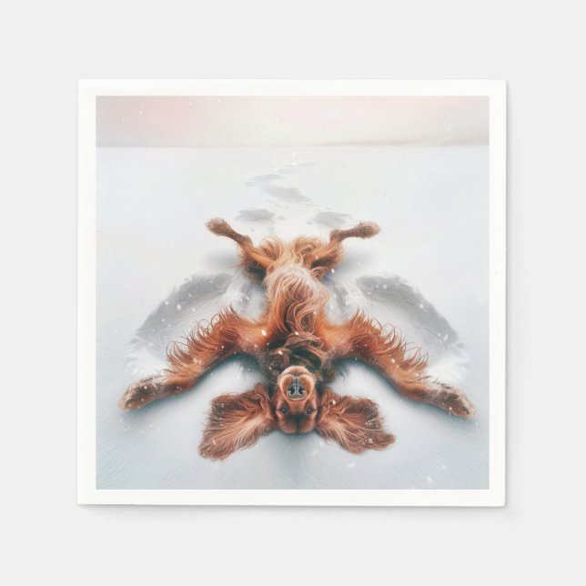 Irish Setter Making a Snow Angel Napkins (Front)