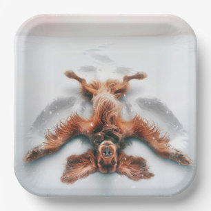 Irish Setter Making a Snow Angel Paper Plates