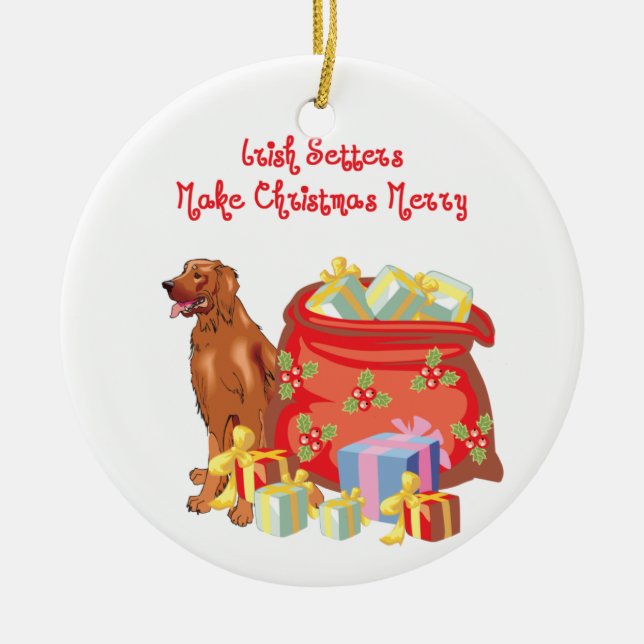 Irish Setter Merry Christmas Ceramic Ornament (Front)