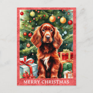Irish Setter Merry Christmas Cute Puppy Dog Postcard