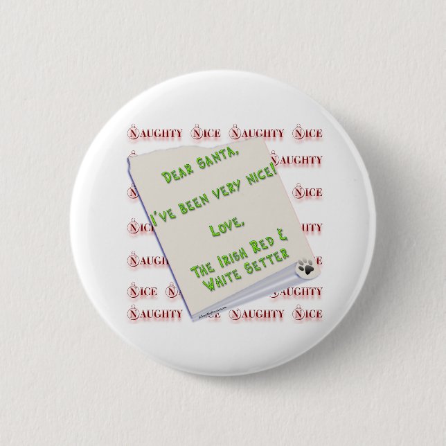 Irish Setter Naughty Nice Pinback Button (Front)