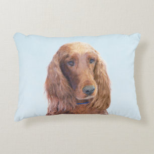 Irish Setter Painting - Cute Original Dog Art Accent Pillow