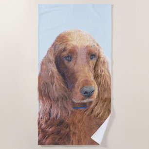 Irish Setter Painting - Cute Original Dog Art Beach Towel