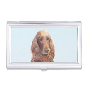 Irish Setter Painting - Cute Original Dog Art Business Card Case