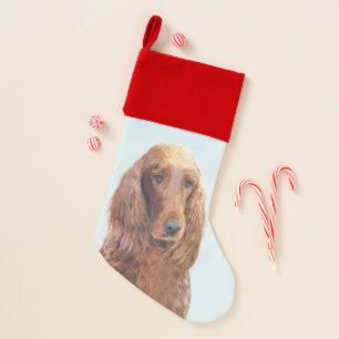Irish Setter Painting - Cute Original Dog Art Christmas Stocking