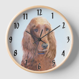 Irish Setter Painting - Cute Original Dog Art Clock