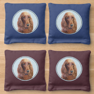 Irish Setter Painting - Cute Original Dog Art Cornhole Bags