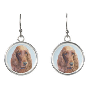 Irish Setter Painting - Cute Original Dog Art Earrings