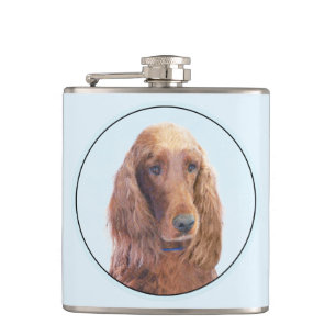 Irish Setter Painting - Cute Original Dog Art Flask