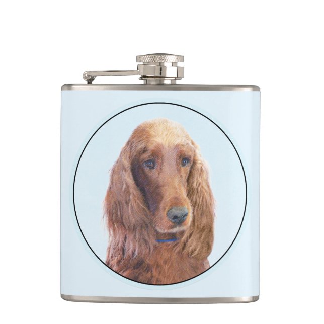 Irish Setter Painting - Cute Original Dog Art Flask (Front)
