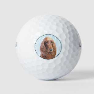Irish Setter Painting - Cute Original Dog Art Golf Balls