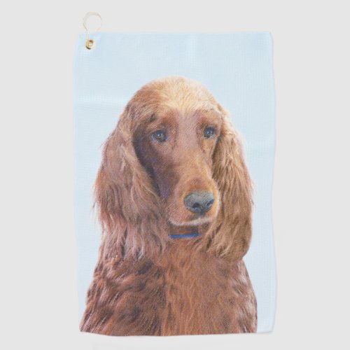 Irish Setter Painting _ Cute Original Dog Art Golf Towel