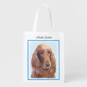 Irish Setter Painting - Cute Original Dog Art Grocery Bag