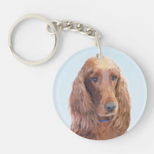 Irish Setter Painting - Cute Original Dog Art Keychain