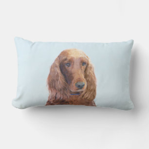 Irish Setter Painting - Cute Original Dog Art Lumbar Pillow
