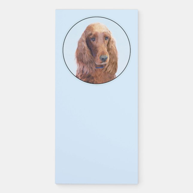 Irish Setter Painting - Cute Original Dog Art Magnetic Notepad (Front)