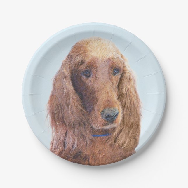 Irish Setter Painting - Cute Original Dog Art Paper Plates (Front)