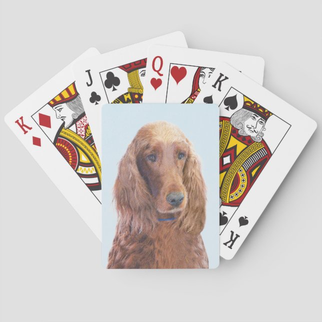 Irish Setter Painting - Cute Original Dog Art Poker Cards (Back)