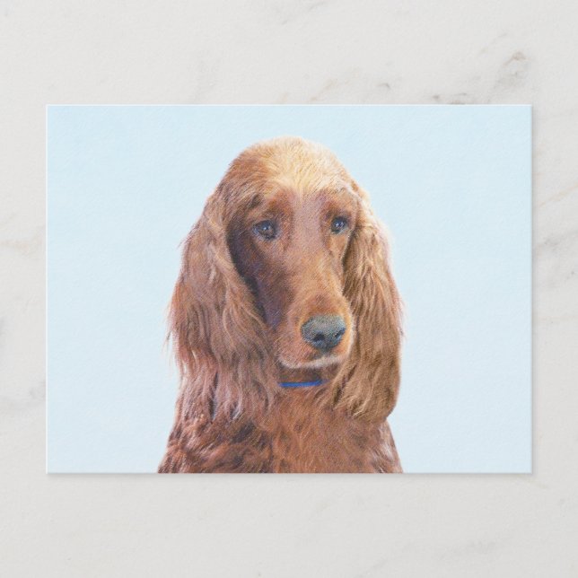 Irish Setter Painting - Cute Original Dog Art Postcard (Front)