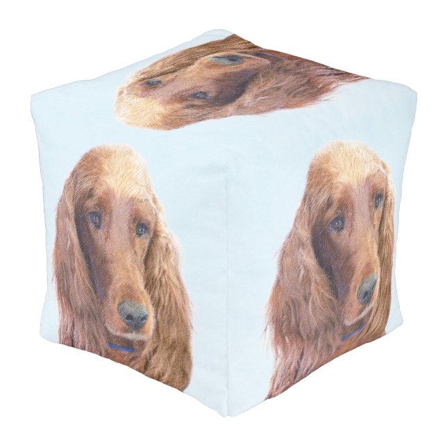 Irish Setter Painting - Cute Original Dog Art Pouf (Angled Back)