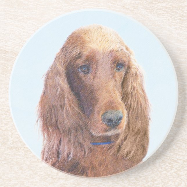 Irish Setter Painting - Cute Original Dog Art Sandstone Coaster (Front)