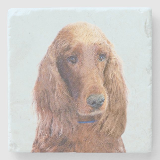 Irish Setter Painting - Cute Original Dog Art Stone Coaster (Front)