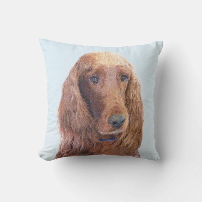Irish Setter Painting - Cute Original Dog Art Throw Pillow (Front)