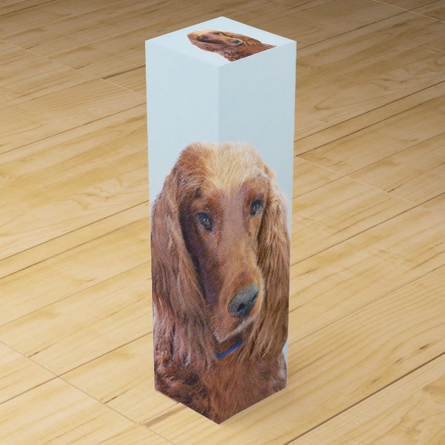 Irish Setter Painting - Cute Original Dog Art Wine Box (Front)