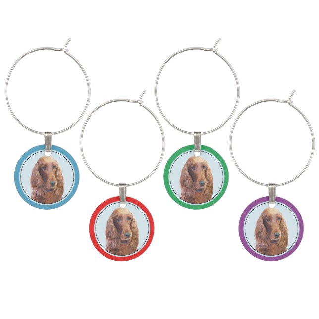 Irish Setter Painting - Cute Original Dog Art Wine Charm (Staggered)