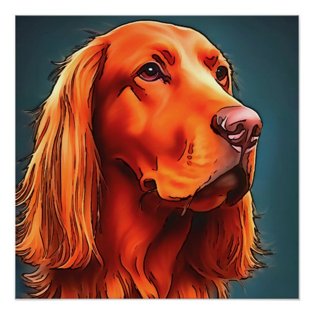 Irish Setter Pet Portrait Black Outline Art Poster (Front)