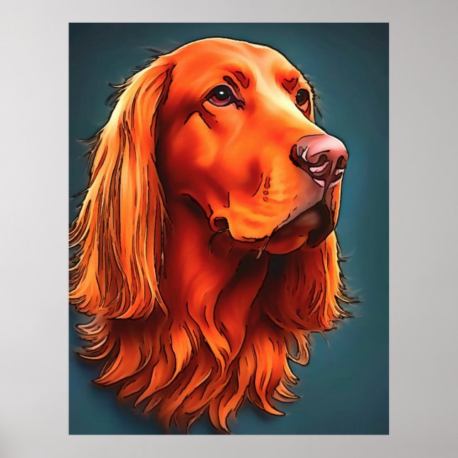 Irish Setter Pet Portrait Black Outline Art Poster (Front)