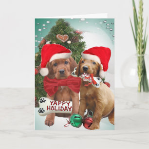 Irish Setter Puppies Yappy Holiday Greeting Cards