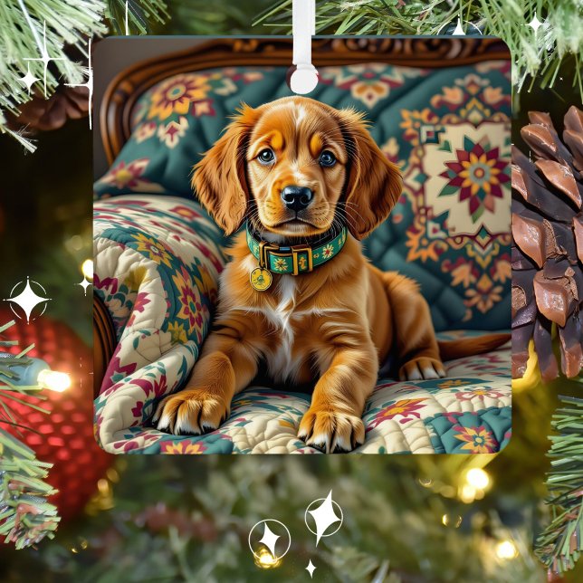 Irish Setter Puppy Dog Personalized Christmas Metal Ornament (Creator Uploaded)