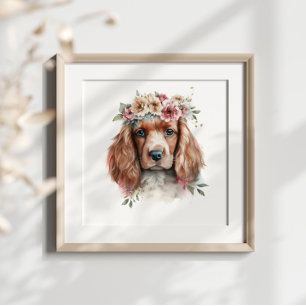 Irish Setter Puppy Pet Watercolor Flower Poster